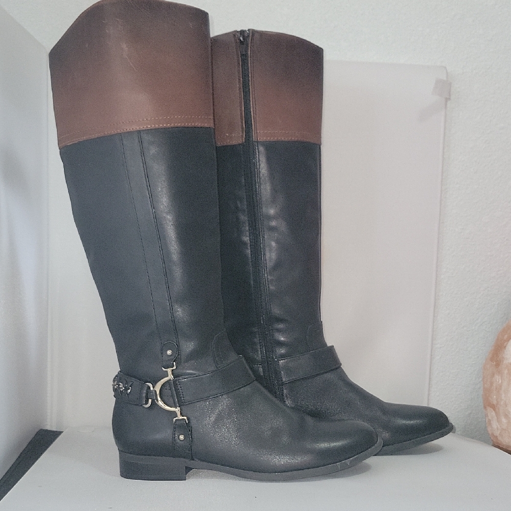 ALEX MARIE Leather Riding Black and Brown Knee-High Boots Size 8